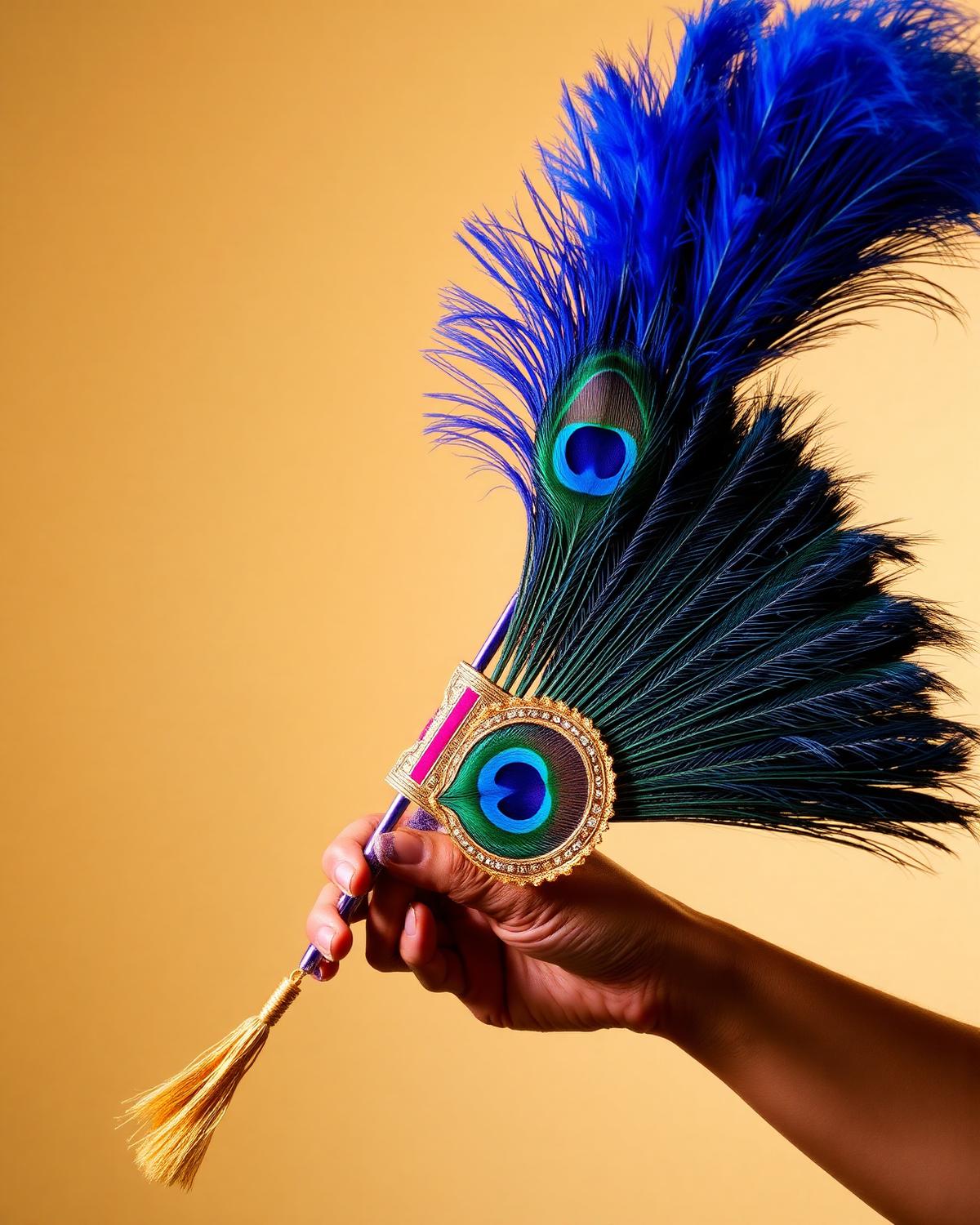 Traditional Kerala Alavattam ceremonial fan with gold trim